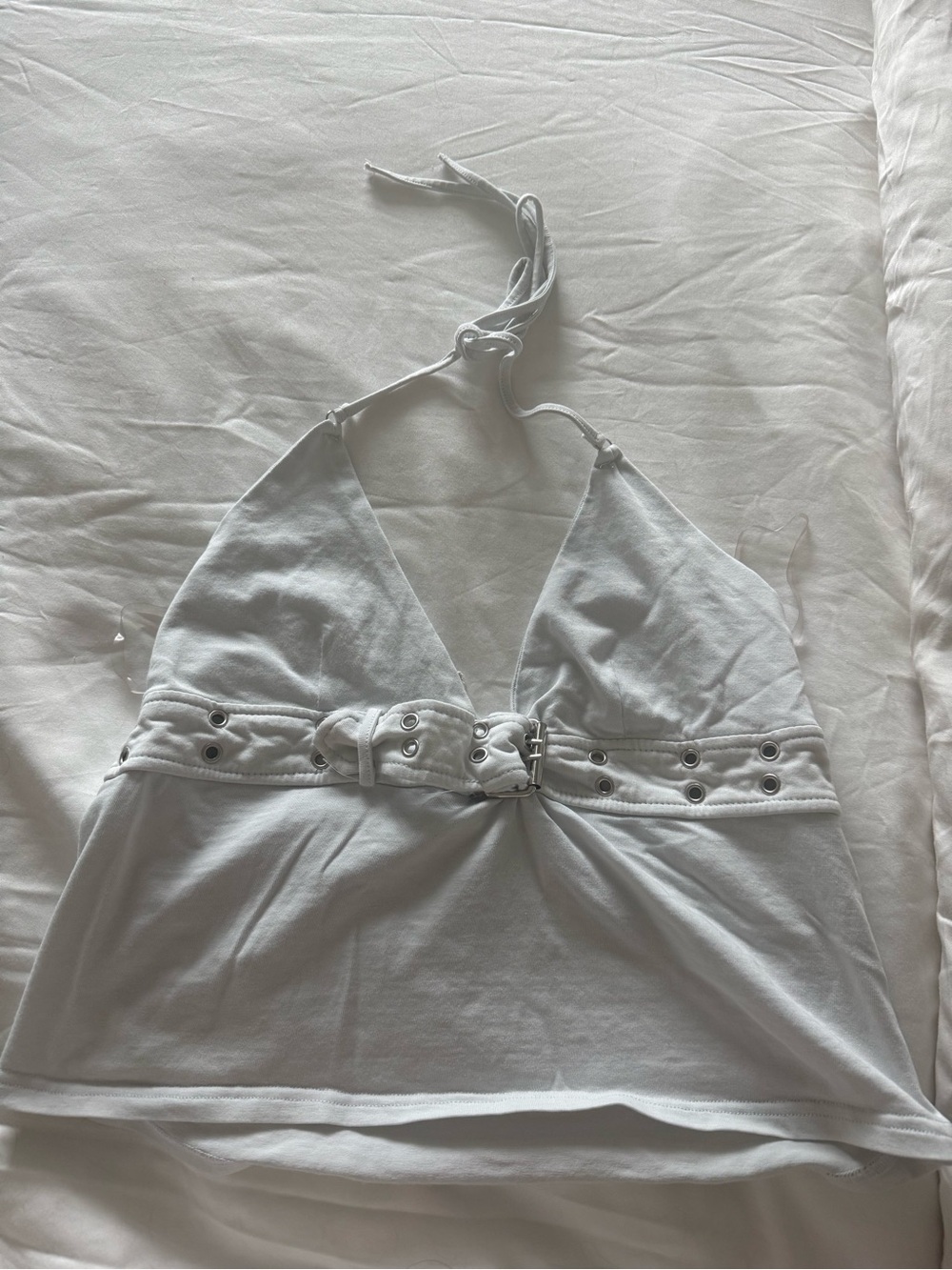 White Halter Belted Crop Top